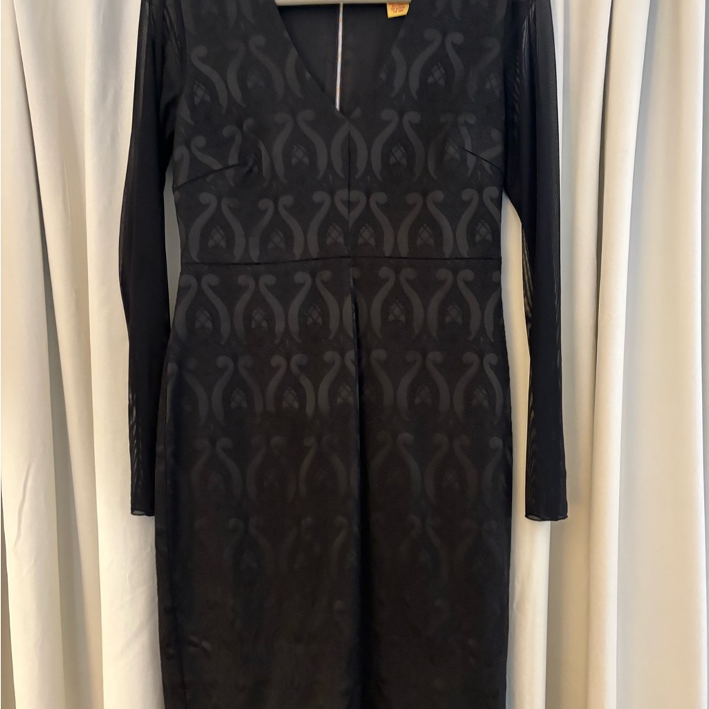 Catherine Malandrino Black Patterned Long Sleeve Dress